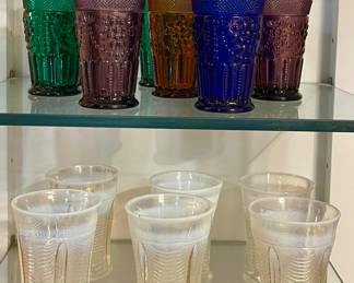 VINTAGE IMPERIAL GLASS COLORED TUMBLERS, NORTHWOOD DRAPERY WHITE OPALESCENT TUMBLERS
