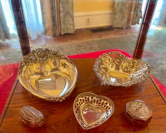 STERLING SILVER HEART DISHES, SILVER CORN PILL BOX