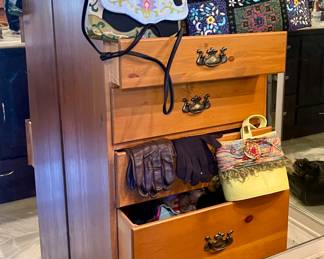 TALL CHEST OF DRAWERS, VINTAGE PURSES