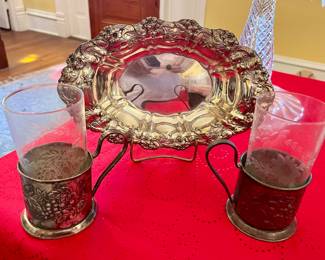 STERLING SILVER , TRADITIONAL PODSTAKANNIK RUSSIAN TEA GLASS HOLDERS