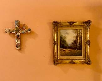 BEJEWELED HANDCRAFTED CROSS BY MERRILL LUMAN, ORIGINAL ART SIGNED SCHMIDBAUER