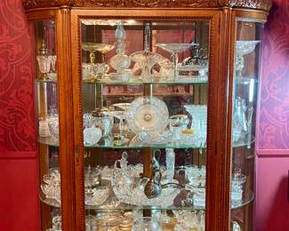 ANTIQUE OAK CURVED GLASS CHINA CABINET