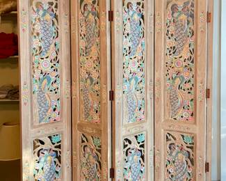 VINTAGE 4 PANEL HAND CARVED ROOM DIVIDER