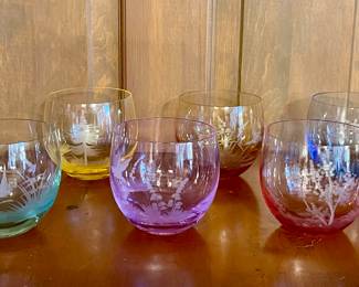 MOSER ETCHED CRYSTAL ART GLASS TUMBLERS