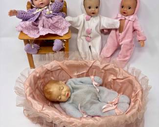 Set of 4 Terri Lee Style 9” Baby Dolls w/ Bassinet & High Chair