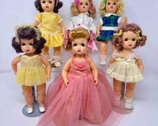 Set of 6 Sleep Eyes Dolls – Yellow, Pink & Plaid Dresses