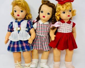 Set of 3 16” Terri Lee Dolls – Retro Plaid, Gingham & Bow Styles