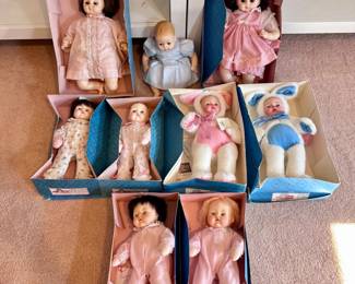 Set of 9 Madame Alexander Dolls – Little Huggums, Pussy Cat & Others