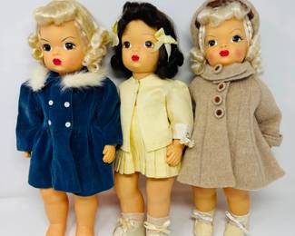 Terri Lee 16” Dolls Lot – Classic Trio w/ Winter & Dress Outfits