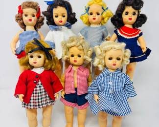Set of 7 Retro 10” Sleep Eyes Dolls – Plaid Dresses & Sweet Styles