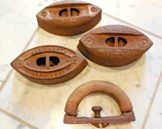Antique Size 1, 2, & 3 Cast Iron Irons with Handle