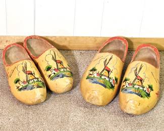 Pair of Vintage Painted Clogs from Holland, His and Hers