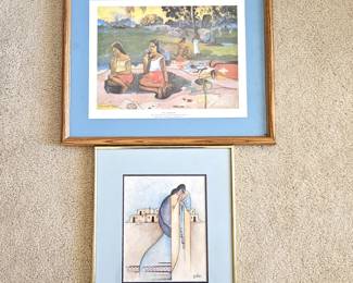 Set of 2 Framed Art Prints – Paul Gauguin “Nave Nave Moe” & G.E. Mullan “Lullaby” Southwestern