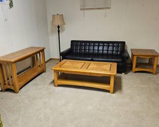Solid Oak Wood Table Set – Coffee, Sofa, and End Table – Matching 3-Piece Living Room Set
