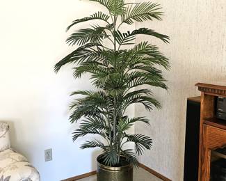 - Faux Fern Plant 6 1/2 Ft Tall in Brass Planter