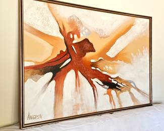 Large Vintage Abstract Painting by Anderson 62x42 Modern Mid-Century Style