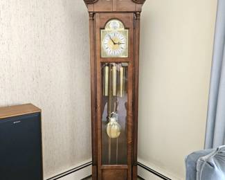 Howard Miller Tempus Fugit Grandfather Clock – Mahogany, Triple Weight, Westminster Chime, 78” Tall