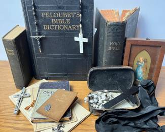 Antique Peloubet's Bible Dictionary, Holy Bible, Religious Books, Rosary Beads, Crosses and Christian Memorabilia