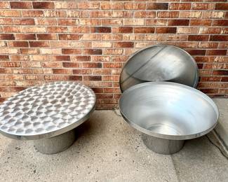 MCM Aluminum Metal Drum Tables with Storage -Set of 2