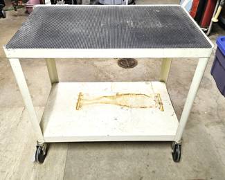 Vintage Rolling Metal Utility Cart w/ Locking Wheels – 30” x 18.5” x 27” Industrial Shop Garage