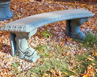 Concrete Three Piece Outdoor Garden Curved Bench with Fish Themed Legs