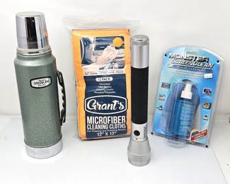 Stanley Thermos Vintage Green Like New + Craftsman Flashlight + Microfiber Cloths + Screen Cleaner Kit Lot