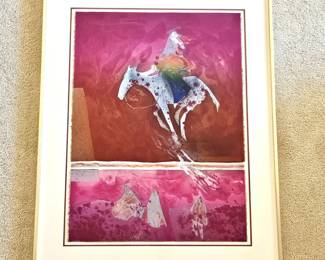 Veloy Vigil Limited Edition Serigraph Horse & Rider Southwest Native Style Signed 77/125