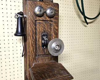 - Antique Swedish American Telephone Co Chicago Oak Wall Phone Crank Ringer Candlestick Receiver