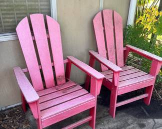 Red Fiberglass? / Plastic Chairs
Good condition, just need a little scrub.
These are not Adirondack chairs, they sit a little taller & don’t lean as far back
27” across x 25” deep x 16” tall to seat, 41” tall to back