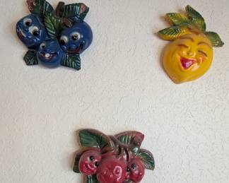 Anthropomorphic Chalkware Fruit Kitchen Decor