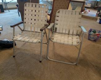 Vintage Aluminum Frame Folding Webbed Lawn Chairs