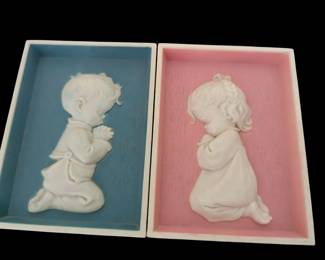 Vintage 60's Molded Praying Boy & Girl Hanging