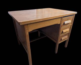 1951 Solid Oak Dovetailed Teacher Knee  Hole Desk