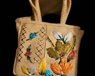 Vintage Raffia Embroidered Purse