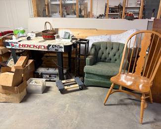 Air hockey, chairs, clock parts