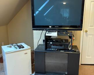 Mini refrigerator, tv, stand