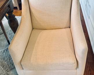 Buy it Now $250.00 Pair of Swoop Arm Dining Chairs in off white fabric. (Pardon the lighting)