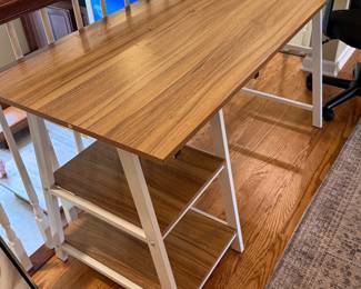 Convenience Concepts and Designs Trestle Desk with removable shelves in Driftwood and White metal frame