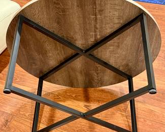 36" Round Raw Wood Coffee Table with Metal Base