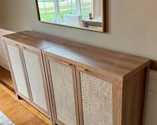Buy it Now $80.00 Each for Pair of Buffet or Bar Cabinet swith Cloth cover on Door and nice wood tone.