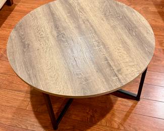 36" Round Raw Wood Coffee Table with Metal Base