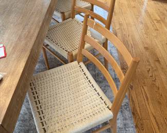 Buy It Now $400.00. Set of 6 Stary Wood Dining Chairs with woven Rattan Seats