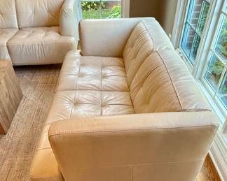 Buy It Now $400.00 Macy's Pearl Italian Leather Loveseat. 62" L 2 Cushions in Great Condition