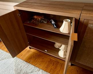 Buy it Now $80.00 Each for Pair of Buffet or Bar Cabinet swith Cloth cover on Door and nice wood tone.