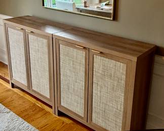 Buy it Now $80.00 Each for Pair of Buffet or Bar Cabinet swith Cloth cover on Door and nice wood tone.