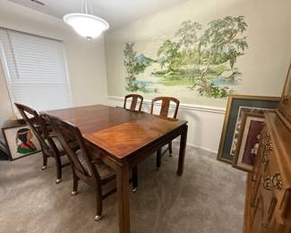 Dining Room Table with Two Extension Leaves and Six Chairs