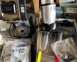 Magic bullet plus added containers, Hamilton Beach coffee maker, sewing binding pack