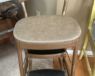 vintage high stool with pull out step ladder