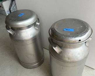 2 large 19" tall shiny aluminum milk cans