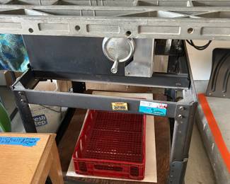 size is approximately 6 ft x 4 ft Craftsman saw table with extra blades & parts. 10" diameter blade saw.